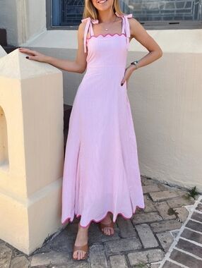 NWT Madison Mathews Seersucker Pink White Abigail Maxi Dress, XL